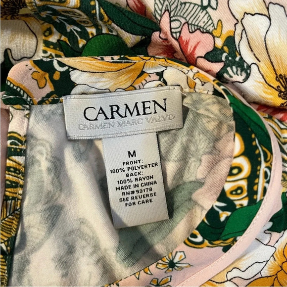 Carmen Marc Valvo Pink Floral Mixed Media Sleeveless Blouse - size Small - Picture 10 of 10